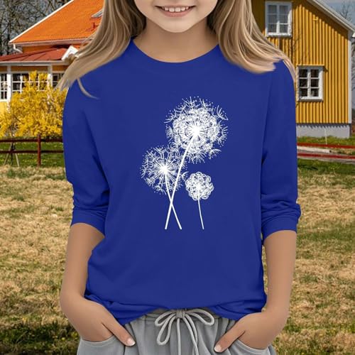 Kids Girls 3/4 Sleeve Tops Crew Neck Summer Tops Solid Color Patterned Shirts Soft Three Quarter Sleeve4