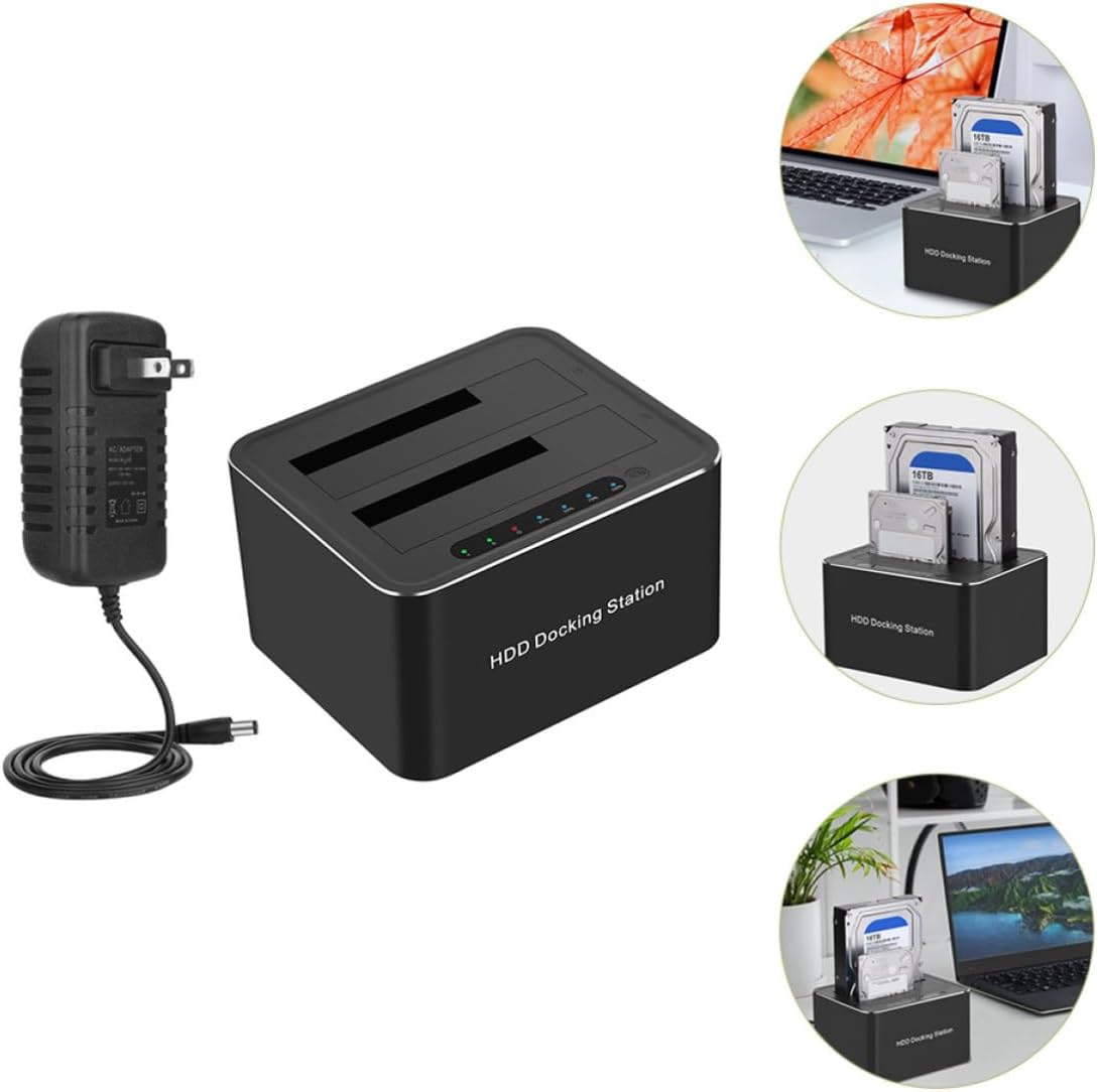 Hard Drive Docking Station Supports UASP USB 3.0 to 16TB Capacity Black ABS with Offline Clone Function Anti-Skid Pads Compatible with 2.5 and 3.5 Inch HDD and SSD