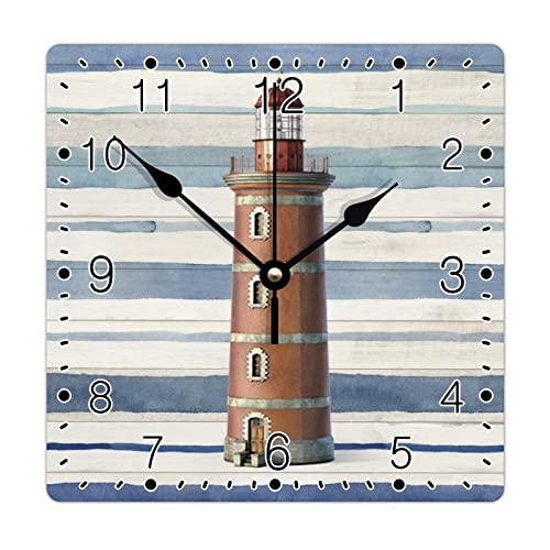 Godblessign Rustic Boat Lighthouse Anchor Wall Clock Beach Decor The Beach Is Happy Place 10 Inch Wall Clocks Battery Operated Farmhouse Cabin Wall Decor For Home Kitchen Office School Bathroom #TOP12