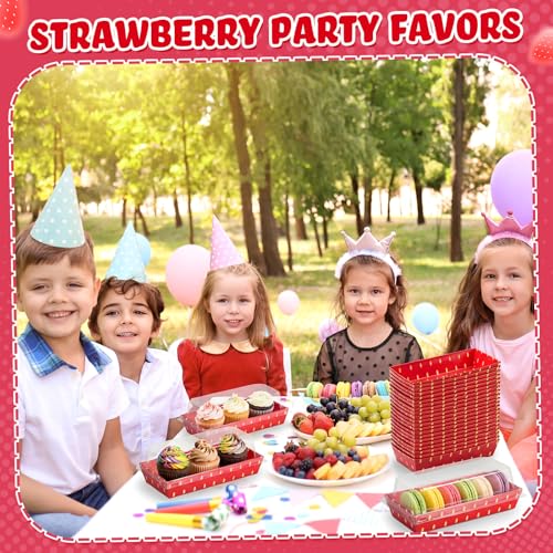 Bokon 50 Pack Strawberry Charcuterie Boxes with Clear Lids for Berry First Birthday Party Baby Shower and Summer Picnic Red Disposable Treat Boxes for Sandwich Cookie and Cake Slice by Bokon - Used condition - Image 4