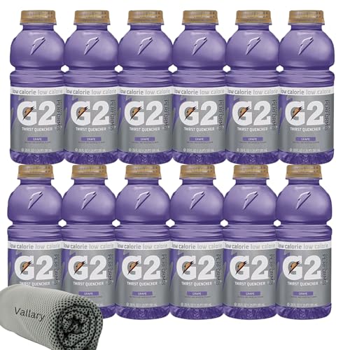 Low-Calorie Sports Drink, Grape Flavor, 20 Fl Oz Bottles (Pack of 12) – Electrolyte Thirst Quencher for Rehydration & Hydration Support, Bundle with Vallary Ice Towel.