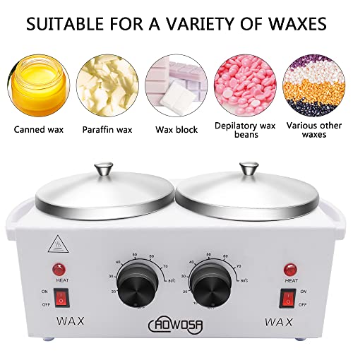 Double Professional Electric Wax Heater for Hair Removal - Dual Wax Pot, Paraffin Facial Skin Body SPA Salon Equipment with Adjustable Temperature Set and 100 Wax Applicator Sticks