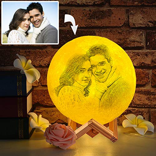 RMFSH Moon Lamp Personalised with Photo 3 Colors Night Lamp with Image 7.1 Inch Decor Moon Light with Picture Creative Customized Moon Gifts Light Globe with Picture Custom Moon Lamp with Photo Texts