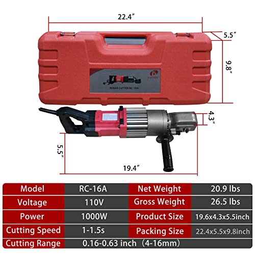 Lotos RC16A Electric Rebar Cutter 1000W Portable Hydraulic Electric Rebar Cut 5/8" 16mm #5 Rebar within 2 Seconds, 110V…