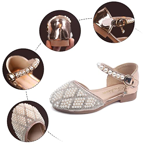 Girls' Sandals Crystal Single Sandals Girls Baby Shoes Bowknot Kids Infant Pearl Dancing Shoes Shoes Bling Shoes (Pink-a, 6.5 Toddler)4