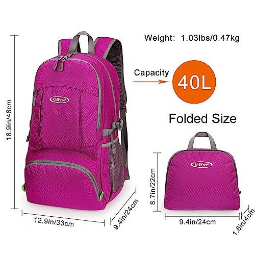 Image of G4Free 40L Lightweight Packable Hiking Backpack, Waterproof Travel Daypack | Water-Resistant Polyamide, Size: 18.9*12.9*9.4inch(L*W*H), 100% Waterproof Wet Pocket, Travel, Climbing, swimming