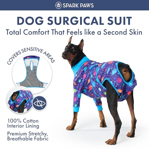 Image of Spark Paws Dog Recovery Suit - Surgical Onesie After Surgery, Male & Female | Full-Body & Belly Coverage Post Spay, Neuter or Abdominal Surgery - a Soft Cone Alternative. Breathable; Fits All Breeds