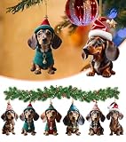T TAKONE 14 Stück Dackel Dekoration, 2D Acryl Flachdackel Anhänger, perfekt als Christbaumschmuck und Weihnachtsdekoration für das Auto