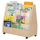 Contender Fully Assembled Double-Sided Book Cart On Wheels, Baltic Birch Book Display Stand, Wood...