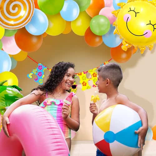 Image of Party Propz Pool Party Decorations Items - 55 Pcs Hawaiian Theme Party Decorations,Beach Theme Decoration Items,Summer Theme Decoration Items, Tropical Theme Pool Party,Aloha Banner