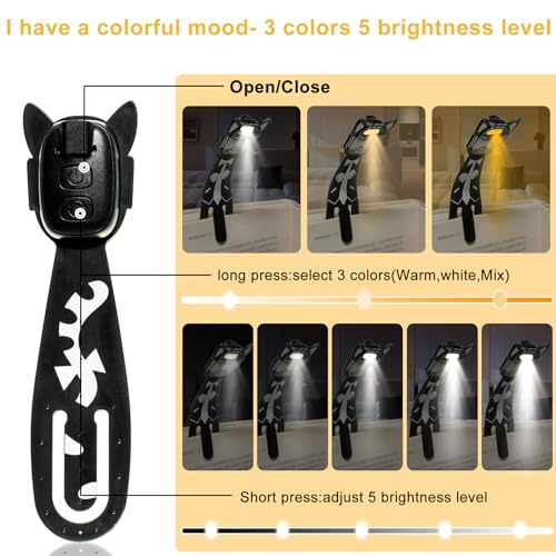 Image of MILA&LOUIS Rechargeable Book Lights for Reading at Night Portable Bookmark & Clip On USB Booklight for Readers in Bed Adjustable Brightness Small Cute LED Bedside Reading Lamp for Travel (Cat)