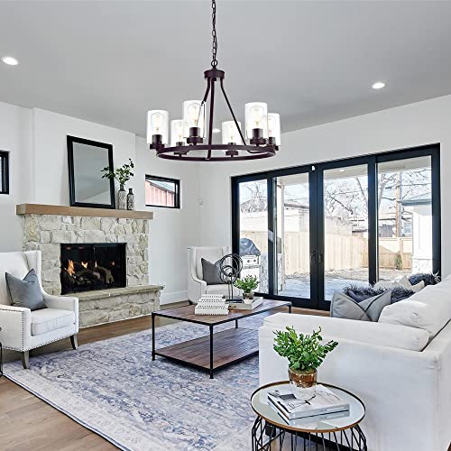 Winshen Farmhouse Dining Room Chandelier With Clear Glass Shades, Vintage Wagon Wheel Chandelier In Oil Rubbed Bronze Round Pendant Light Fixture For Kitchen Island Hallway #TOP4