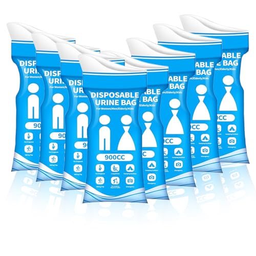 Travel Essentials 8 Pcs 900ML Disposable Urine Bags for Travel - Emergency Pee Bags for Women & Men, Portable Vomit/Urinal Bags for Car, Camping, Traffic Jams - Travel Essentials for Adults