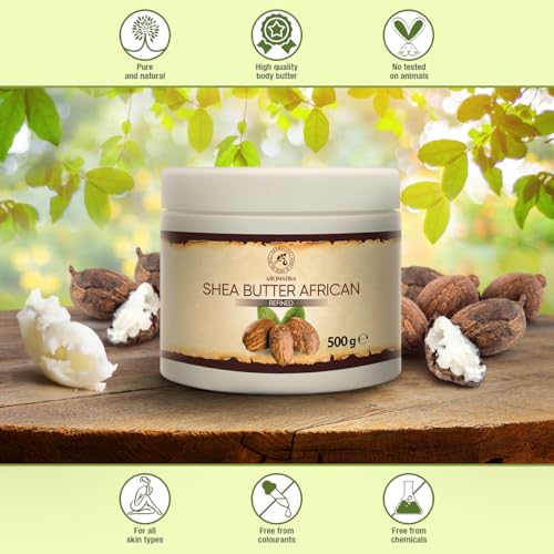 AROMATIKA Shea Butter 500g - Refined - 100% Pure & Natural - African Shea Butter - Ghana- Best for Hair - Skin - Lip - Face - Body care