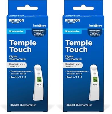 Amazon Basic Care Temple Touch Digital Thermometer, Instant Read, Easy to Use, Fast Accurate, White (Pack of 2)