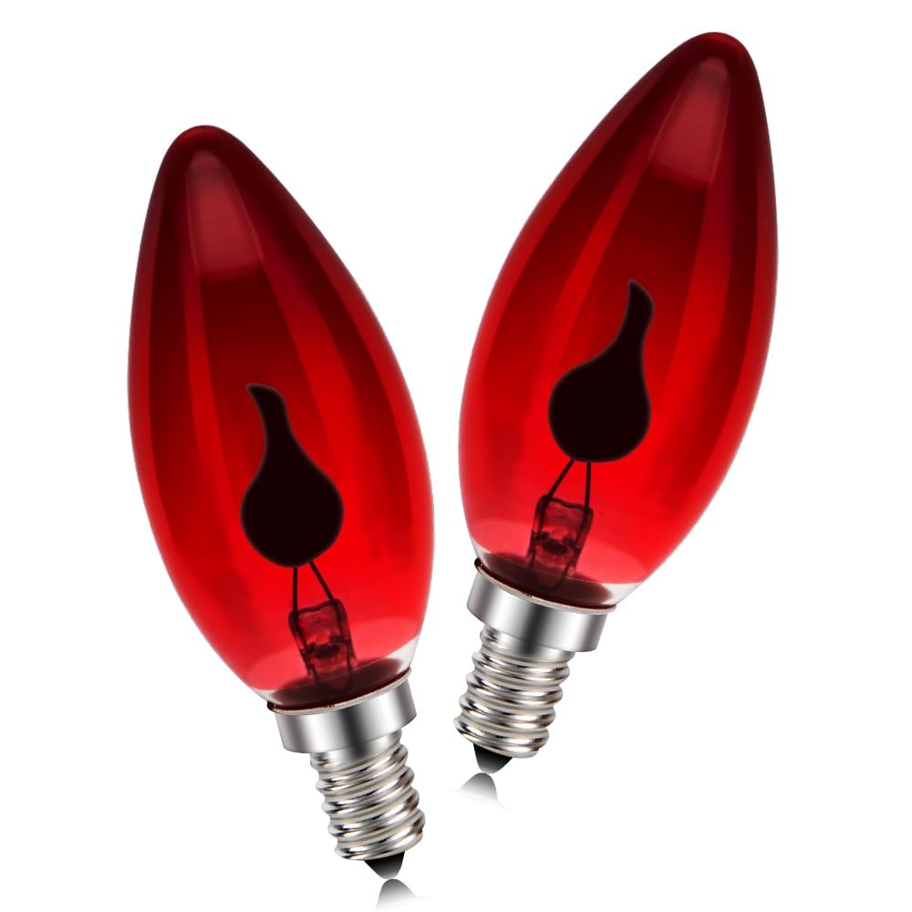 Ruiandsion 3W E14 Flickering Flame LED Bulb C35 Flame Bulbs, Warm Red Flash, 2-Pack for Antique Lamps, Night Lights, Bookcase, China Cabinets, Holiday Decor, 220-240V