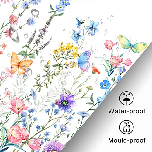 Colorful Floral Watercolor Flower Shower Curtain Set, Butterfly Wildflower Plant Waterproof Polyester Shower Curtains With 12 Hooks For Bathroom, Washable Bathroom Accessories Bathtub Decor 72" X 72" #TOP3