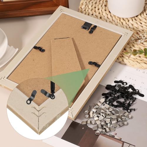 Image of uxcell 200pcs Picture Frame Backing Clips, 0.9 inch Photo Frame Turn Buttons Fasteners Hardware Corner Clip with 200pcs Screw for Hanging Pictures Craft Drawings, Bow Shaped Black