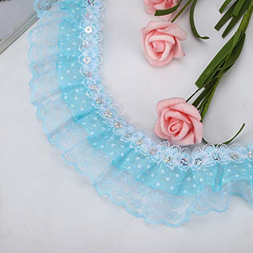 5 Yards Multi-Color 45Mm Lace Ribbon Printing Dots Pleated Trim Mesh Lace Ribbon Diy Lace Sewing Sequins Embroidered(Blue) #TOP6