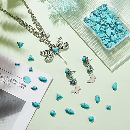 PH PandaHall 96pcs Stone Cabochons, 8 Shapes Blue Texture Gemstone Tiles Column Square Bead Half Round Synthetic Turquoise Cabochon Tile for Bracelet Necklace Earrings Cameo Jewelry Making
