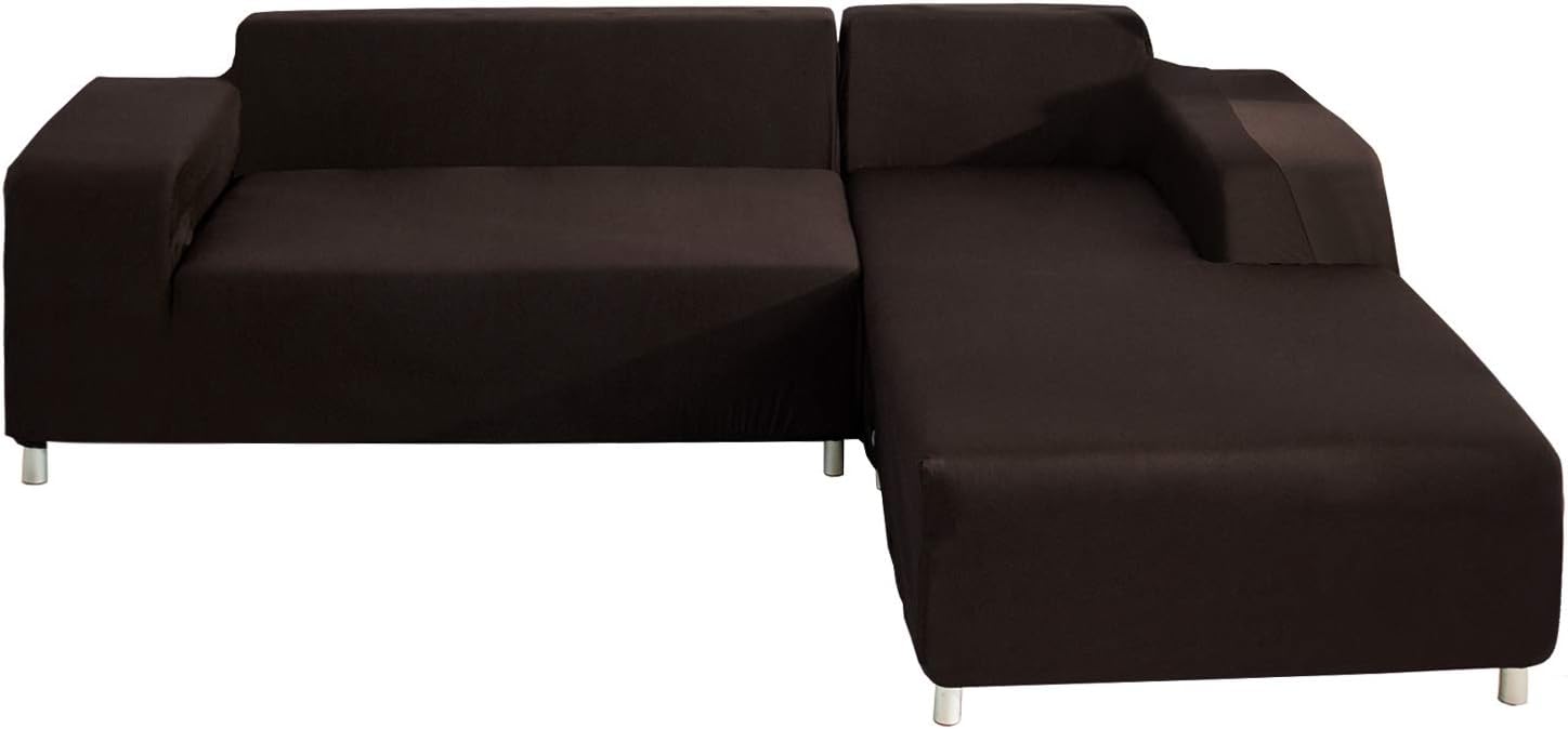 WOMACO L Shape Sofa Covers Sectional Sofa Cover 2 pcs Stretch Sofa Slipcovers for L-Shape Couch (L-Shape 2+2 Seats, Coffee)