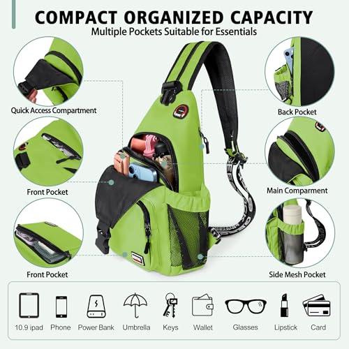 Image of Geestock Convertible Sling Bag for Women Men, Lightweight Crossbody Backpack Daypack Chest Bag Fit 10.9 inch Tablet for Travel, Sport, Hiking & Commute, Green, 8.27inx3.94inx13.39in