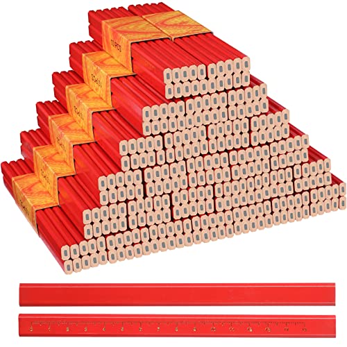 Lincia 300 Pcs Carpenter Pencils 7 Inch Octagonal Flat Carpenter Marking Pencils Hard Black Construction Contractor Pens for Woodworking and Concrete Marking(Red)