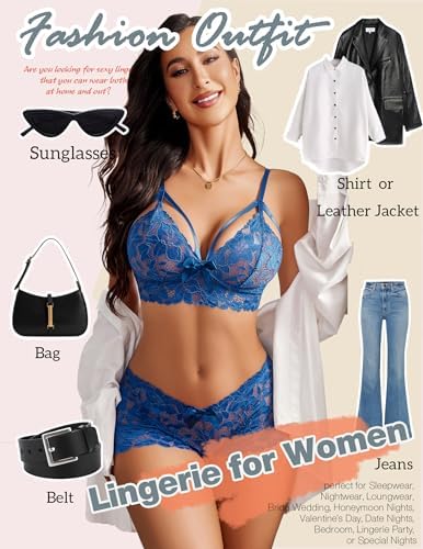 Avidlove Lingerie Set for Women Teddy Lingerie Bra and Panty Babydoll Outfits (Blue, Medium)