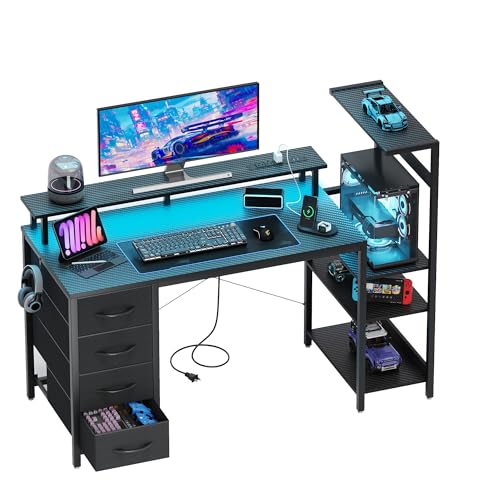 51 Inch Gaming Desk LED Lights and Power Outlets, Computer