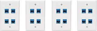 TsoLay Placa de pared Ethernet de 4 puertos hembra-hembra compatible con dispositivos Ethernet Cat7/6/6E/5/5E, color azul