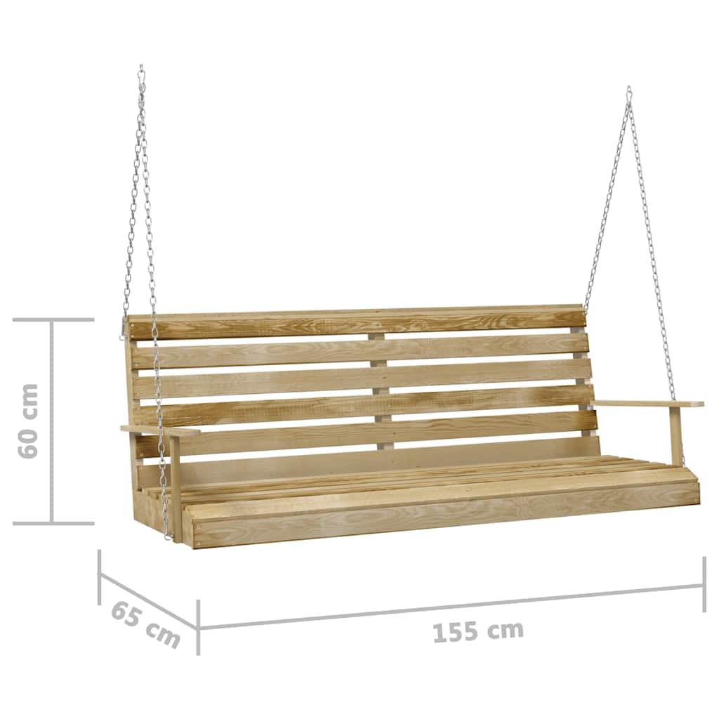 vidaXL Banco Balancín Columpio de Jardín Patio Terraza Balcón Asiento Silla Porche Decoración Adorno 155x65x60 cm Madera de Pino Impregnada