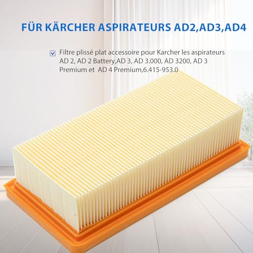 3 Stück KFI 7420 Flachfaltenfilter Set für Kärcher Asche- und Trockensauger AD 2, AD 2 Battery, AD 4 Premium, AD 3 Premium, AD 3, AD 3.200, AD 3.000, Artikelnummer 6.415-953.0
