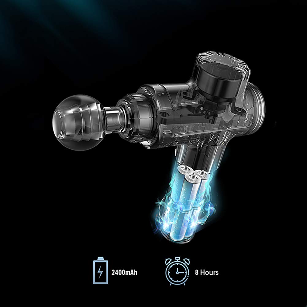 Pistola per Massaggi, Massaggiatore Muscolare Palmare per Tessuti Profondi, Pistola A Fascia Regolabile 2400mAh 20 velocità con 4 Teste di Massaggio, Riduzione Intelligente del Rumore