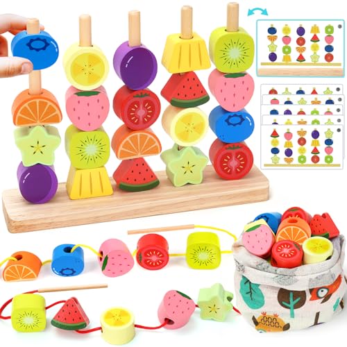 Montessori Wooden Beads Stacking Toys: 2 3 4 Year Old