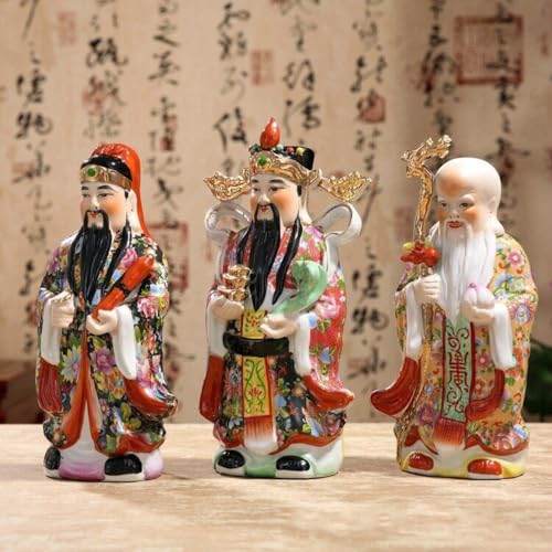 Estatua de Cerámica Tres Dioses de la Fortuna 21 cm miniatura 3