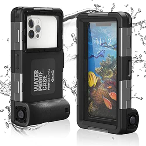 Transy Universal Waterproof Phone Case for Snorkeling, IP68 Professional Diving Underwater Phone Case with Lanyard for iPhone Galaxy Huawei Moto All Series (Black, Universal Waterproof Phone Case)