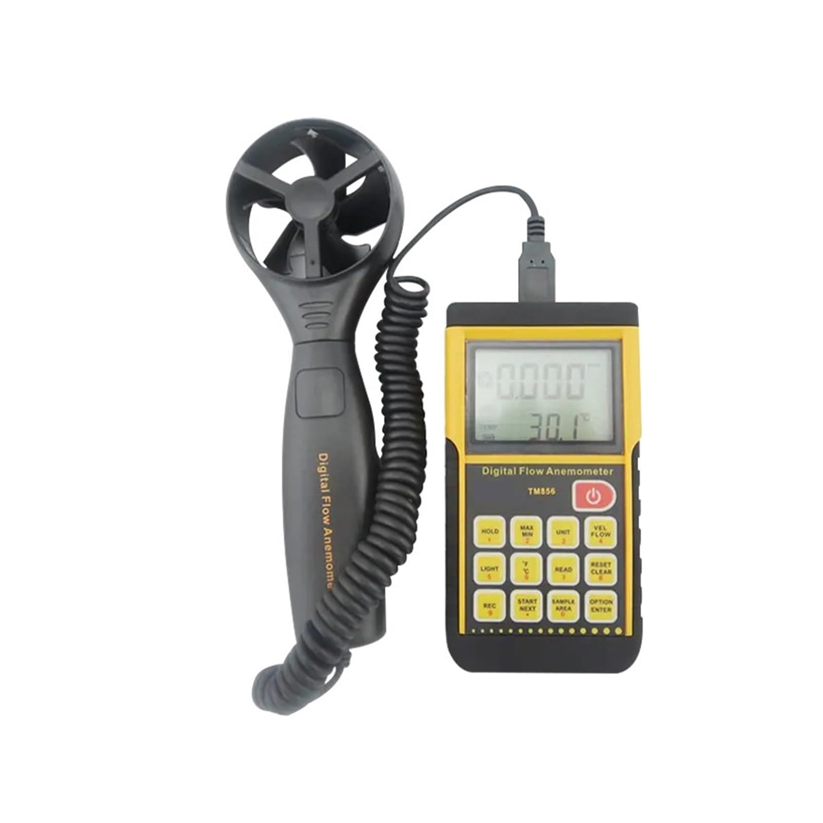 Anemómetro de mano Medir La Velocidad Del Viento Flujo De Temperatura Almacenamiento De Datos Retroiluminación LCD Apagado Automático Anemómetro Digital Dividido