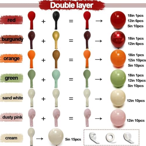 Image of Sage Green Orange Red Balloons Double Stuffed Fall Balloon Burnt Orange Pink Balloons Burgundy Sand White Balloon for Autumn Birthday Baby Shower Wedding Bridal Shower Party Decorations