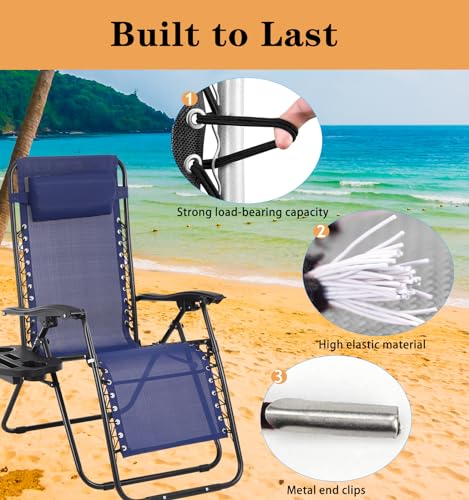 17\" 19\" 21\" Wide Zero Gravity Chair Replacement Fabric, Repair Cloth with 4 Gravity Chair Replacement Cord Screws Kit, Zero Gravity Chair Accessories for Sling Patio Lawn Lounge Chair, Blue - Thumbnail 5