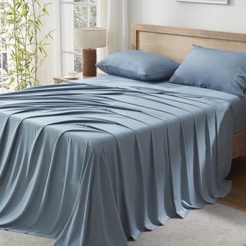 Andency Grayish Blue Queen Sheets Set 100% Viscose Derived from Bamboo