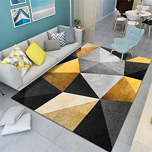 Tapis de salon géométrique antibruit et lavable jaune noir - 2