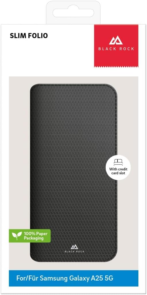 Black Rock Case for Samsung Galaxy A25 5G, Wallet Slim Folio [Protective Case with Card Storage] [Flip Case] – Black