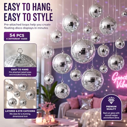Youdepot - Bola espejada de 12 pulgadas y paquete de 54 bolas espejadas mini, adornos para Navidad, fiestas, bodas y decoración DIY miniatura 7