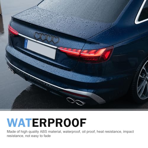 Image of 3D Love Heart Logo Rear Trunk Emblem, Self-Adhesive Car Badge Decal Sticker, Fashion Love Four Ring Audi Logo Emblem Modified, Car Exterior Decoration for Audi A3 4 5 6 8 Q3 5 7 (Black)