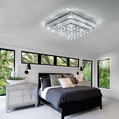 24" Bright Led Chandelier Flush Mount With Remote Control, Warm/Natural/White 3 Colors Temp, Any Color Temp & Brightness Adjustable, Bright Chandelier For Bedroom Hallway Dinning And Living Rooms #TOP1