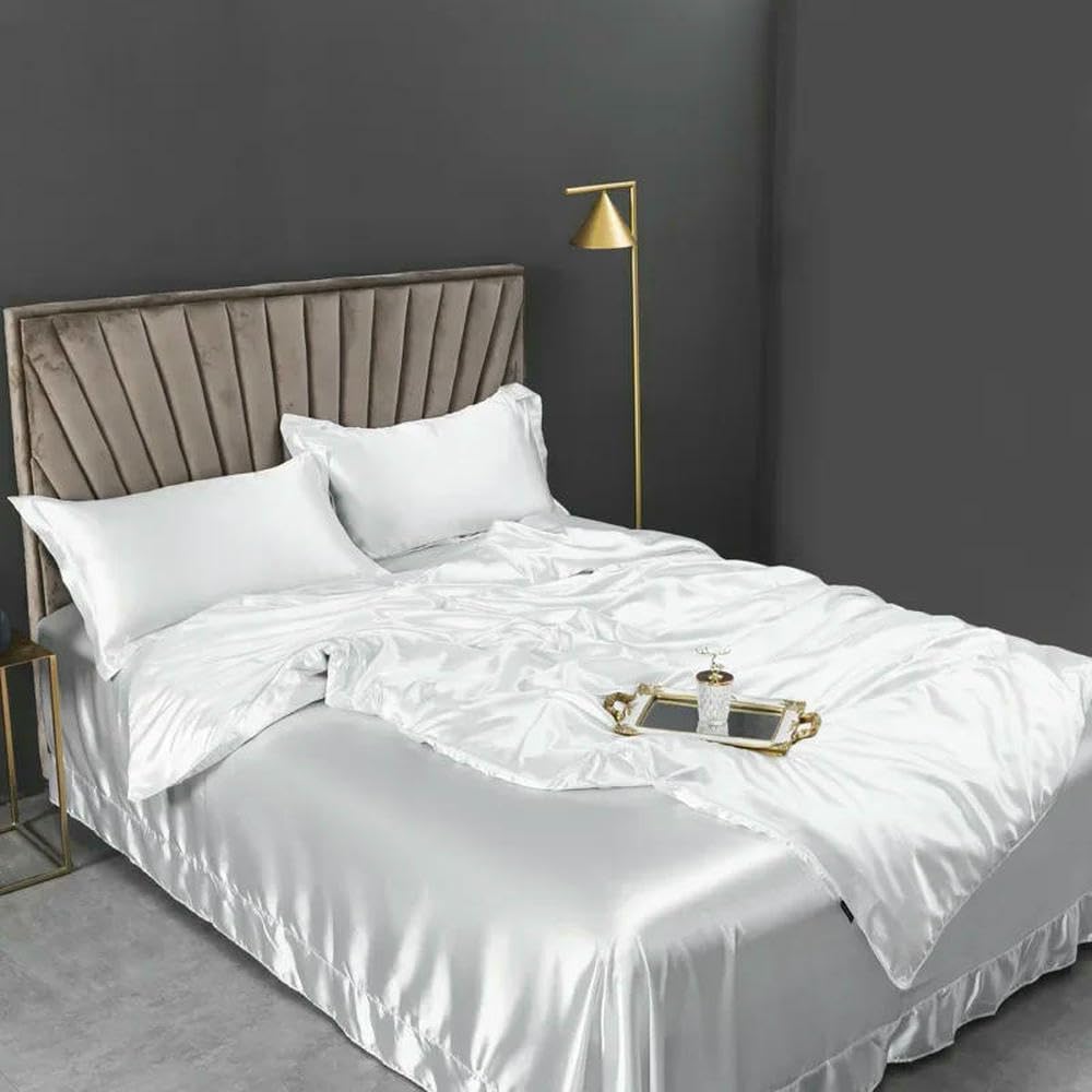 XDMING Mulberry Silk Bedding Set Bed Sheets and Pillowcases King Size Bedding Sets Soft Skin Friendly Silky Bed Sets