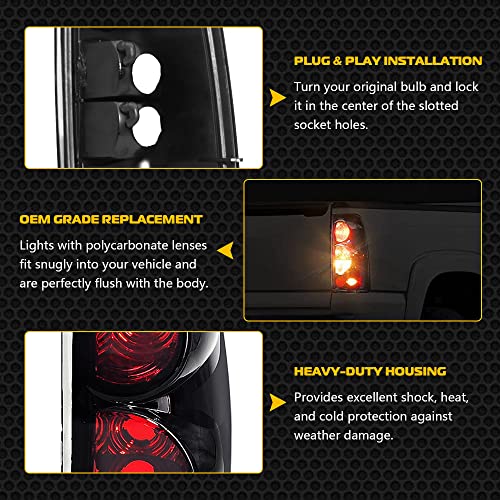 Tail Brake Lights Assembly Rear Lamps Replacement For 1999-2006 Chevy Silverado 1500 2500 3500/2007 Silverado With Classic Body Style/ 1999-2002 Gmc Sierra 1500 2500 3500 (Black/Smoke) #TOP4