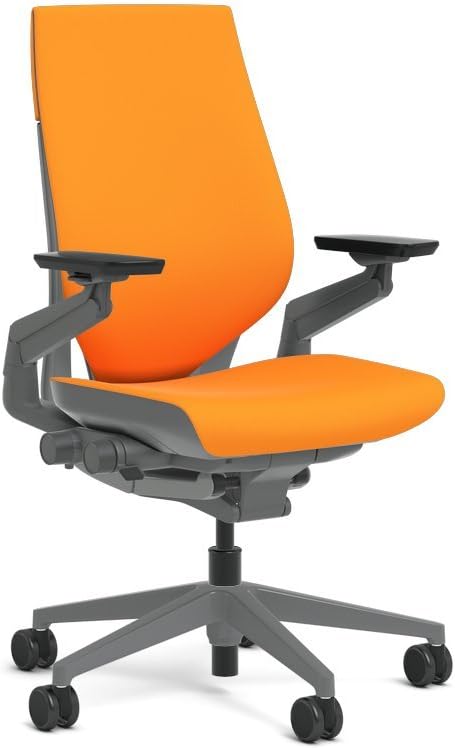Steelcase Gesture Task Chair: Wrapped Back - Sterling Dark Solid Frame/Base/Merle Accent - Adjustable Lumbar Support - Roll Control Hard Floor Casters