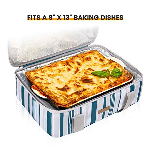 LUNCIA Insulated Casserole Carrier for Hot or Cold Food, Lasagna Lugger Tote for Potluck Parties/Picnic/Cookouts, Fits 9"x13" Baking Dish, Green