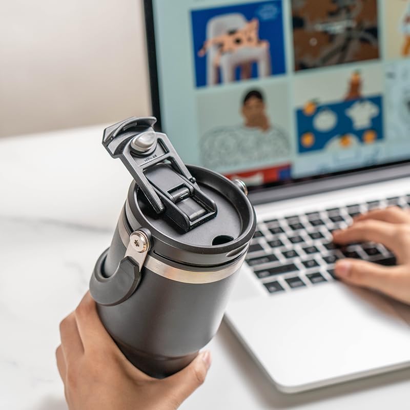 TYESO Tumbler with Handle,Tumbler with Straw, Vacuum Insulated Water Bottle,Double Wall Stainless Steel Coffee Cup Travel Mug Leak Proof Flip (GREEN, 40 oz) - Image 3